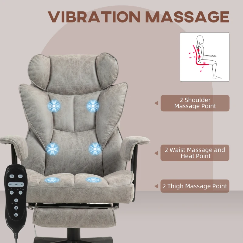 HOMCOM 400LBS Big and Tall Office Chair, Massage Office Chair with Footrest, Lumbar Support and Reclining Function, Gray