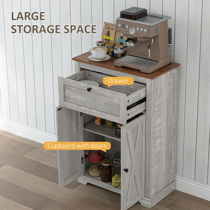 HOMCOM Farmhouse Sideboard Storage Cabinet with Doors and Drawer for Kitchen, Living room, 23.5"x11.75"x34.5", Light Gray