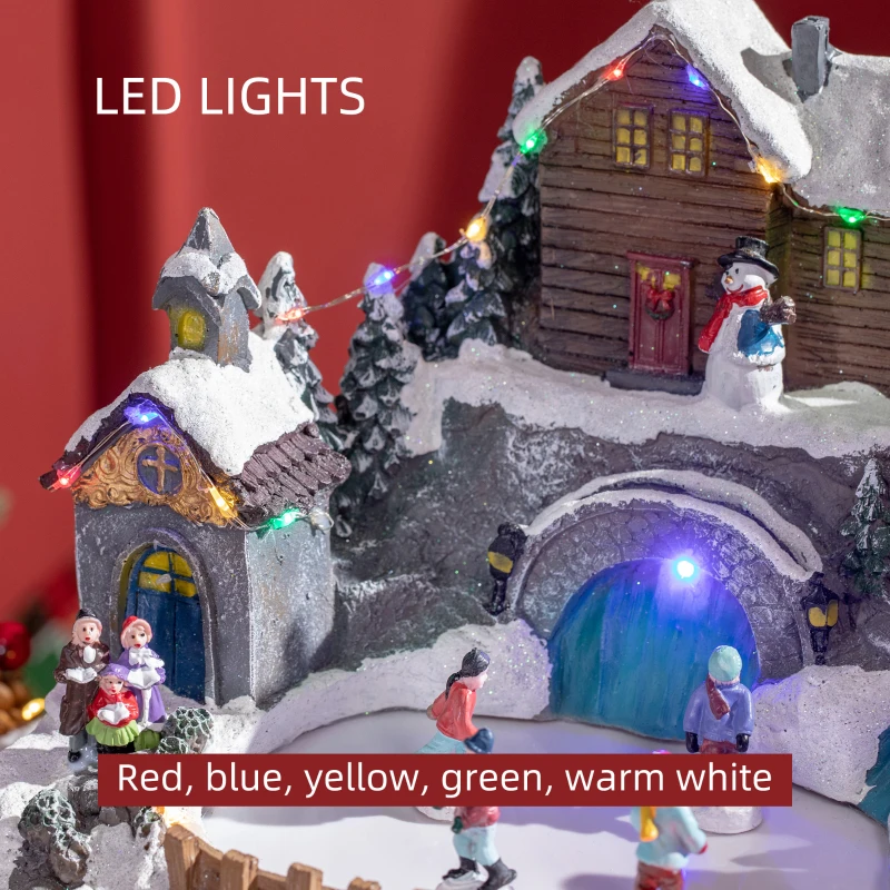 HOMCOM Christmas Village, Skating Pond Animated Winter Wonderland Set with Multicolored LED Light, Plug-In Christmas Decoration