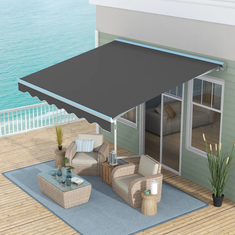 Outsunny 13' x 10' Electric Awning, Retractable Awning with LED Lights and Remote Controller for Door and Window, Dark Gray