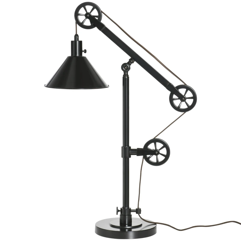 HOMCOM Industrial Table Lamp with Steel Frame, for LED Halogen Bulb, Bedside Lamp with Rotary Switch for Bedroom Living Room Study, Black