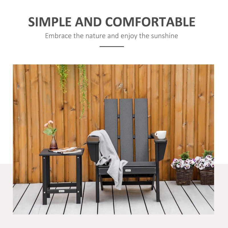 Outsunny Patio Adirondack Chair, Outdoor HDPE Fire Pit Chair, Weather Resistant Outdoor Chair with High-back, Patio Chair for Deck, Garden, Backyard, Black
