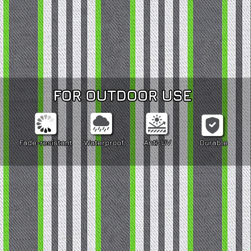 Outsunny Reversible Outdoor Rug, 9' x 12' Waterproof Plastic Straw Floor Mat, Portable RV Camping Carpet, Large Floor Mat for Backyard, Deck, Picnic, Beach, Green & Gray Stripes
