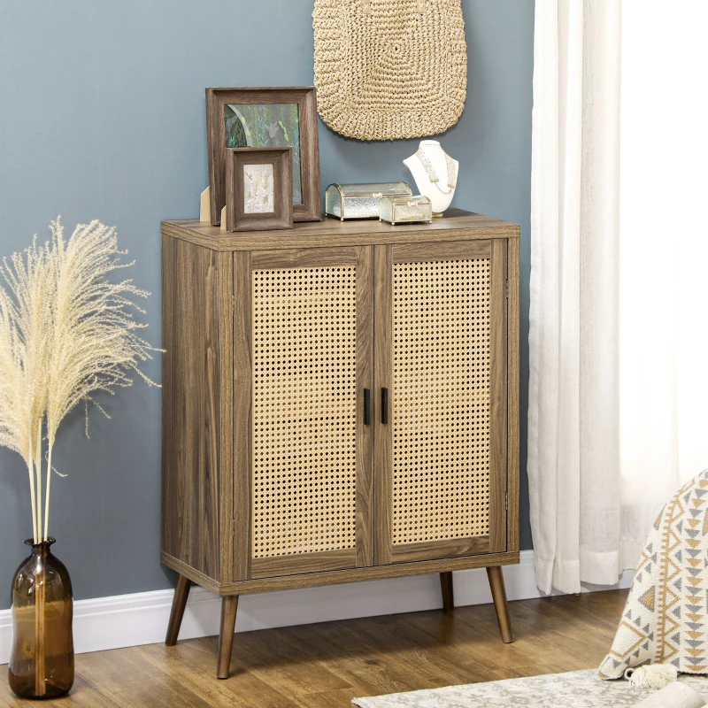 HOMCOM Sideboard Buffet Cabinet with Rattan Doors, Brown