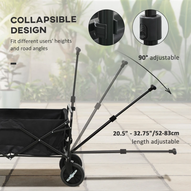 Outsunny Foldable Wagon Garden Carts with Wheels and Side Table, Black