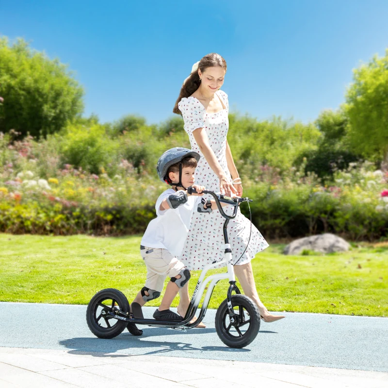 Qaba Kids Scooter, Lightweight Scooter with Adjustable Handlebar, Rear Brake, Kickstand, 12" EVA Wheels, for 5-12 Y, White