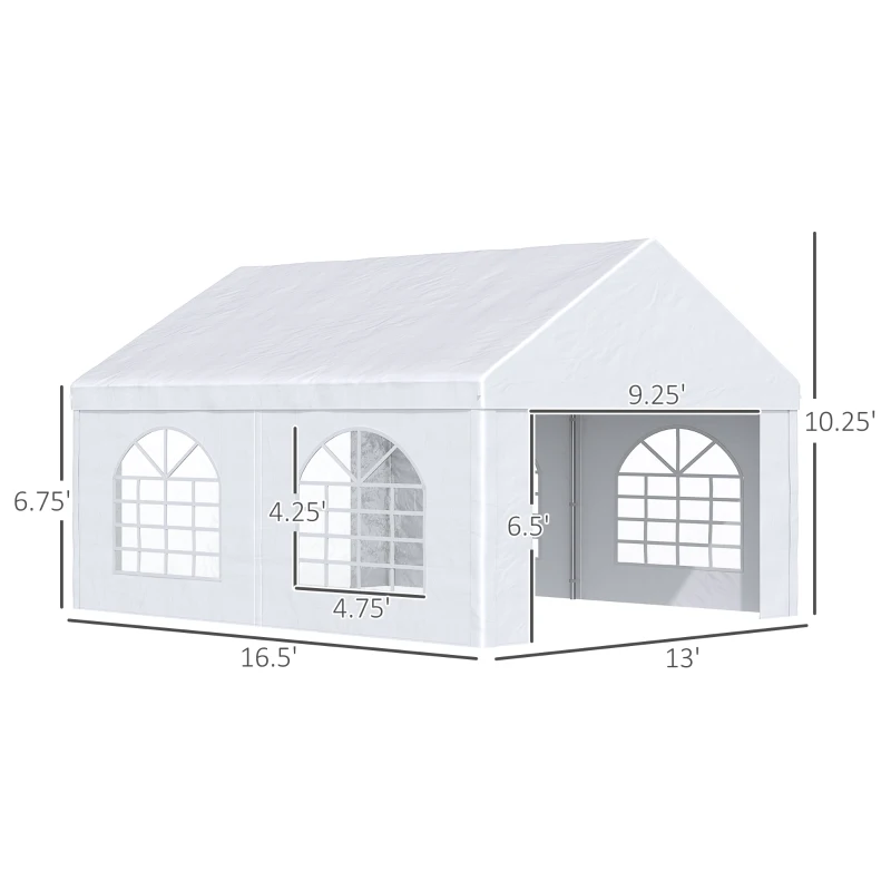 Outsunny 13 x 16.5 ft Heavy Duty Party Tent Outdoor Gazebo Wedding Tent Event Shelter Carport BBQ with Removable Sidewalls & Windows, Outside Waterproof Canopy for Parties, White