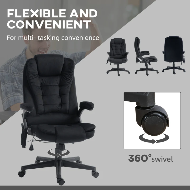 HOMCOM 6 Point Vibrating Massage Office Chair with Heat, Linen High Back Massage Desk Chair with Reclining Backrest, Black