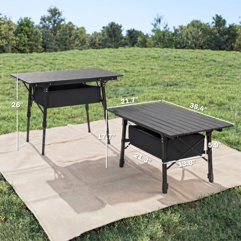 Outsunny 3ft Aluminum Small Folding Table, Portable Camping Table with Storage Bag, Carry Bag for Outdoor Picnic BBQ, Black