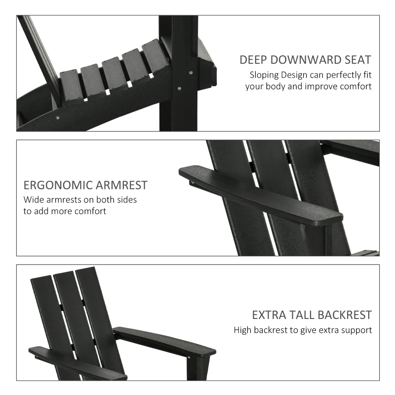Outsunny Patio Adirondack Chair, Outdoor HDPE Fire Pit Chair, Weather Resistant Outdoor Chair with High-back, Patio Chair for Deck, Garden, Backyard, Black