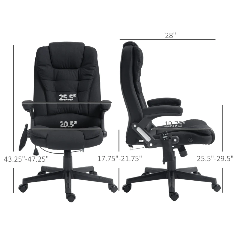HOMCOM 6 Point Vibrating Massage Office Chair with Heat, Linen High Back Massage Desk Chair with Reclining Backrest, Black