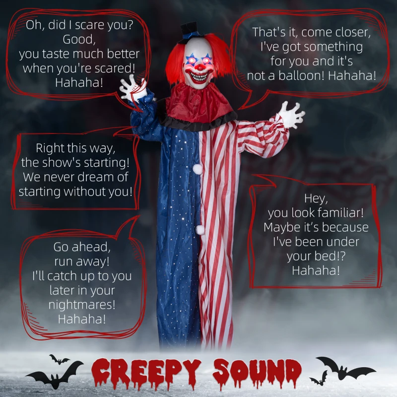 HOMCOM 6' Clown Animatronic, Life Size Outdoor Halloween Decoration with Motion Activated Sound & Light Up Eyes