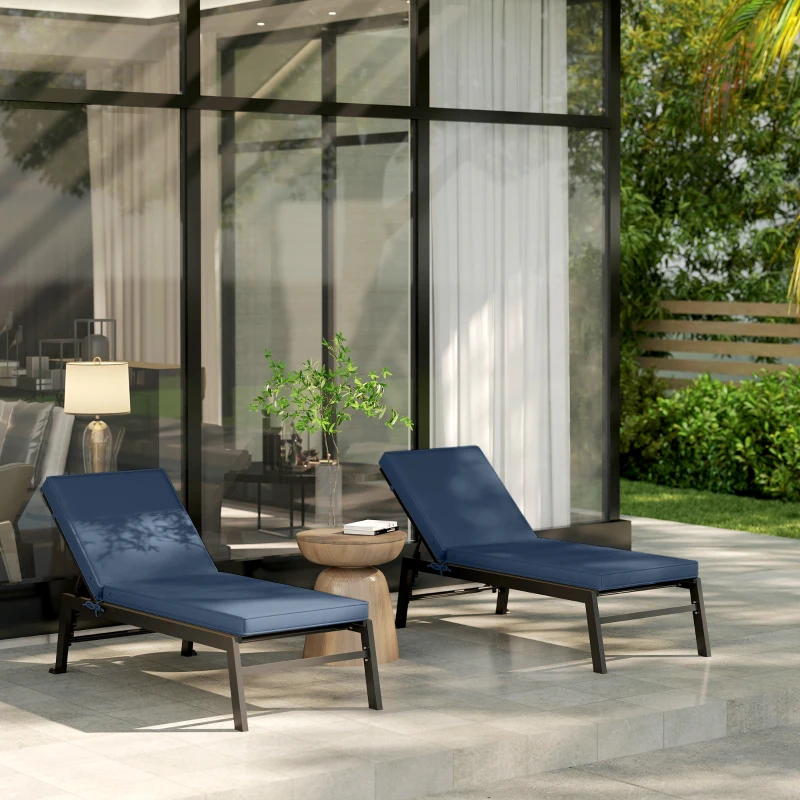 Outsunny 2-Piece Patio Chair Cushions with Backrests, Replacement Cushions for Outdoor Lounge Chair, Sky Blue