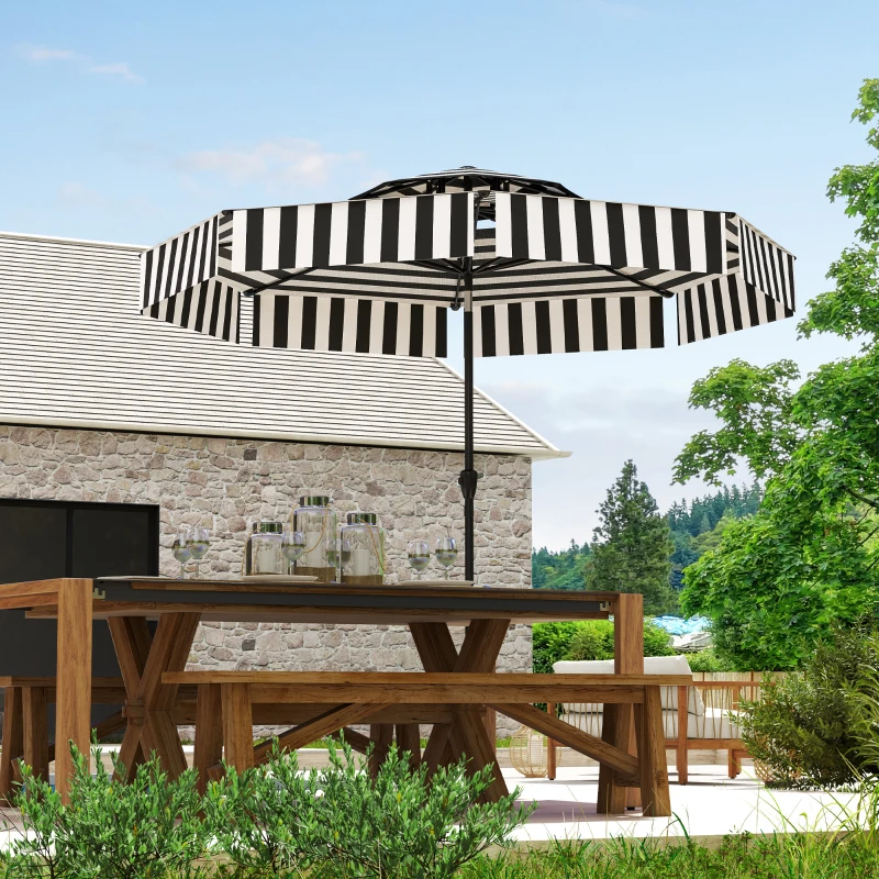 Outsunny 8.6FT Patio Umbrella, UPF 30+ Outdoor Market Umbrella, 2-Tier Vented Patio Table Umbrella with Crank 8 Ribs, Tiltable Porch Umbrella for Garden Deck Poolside, Black