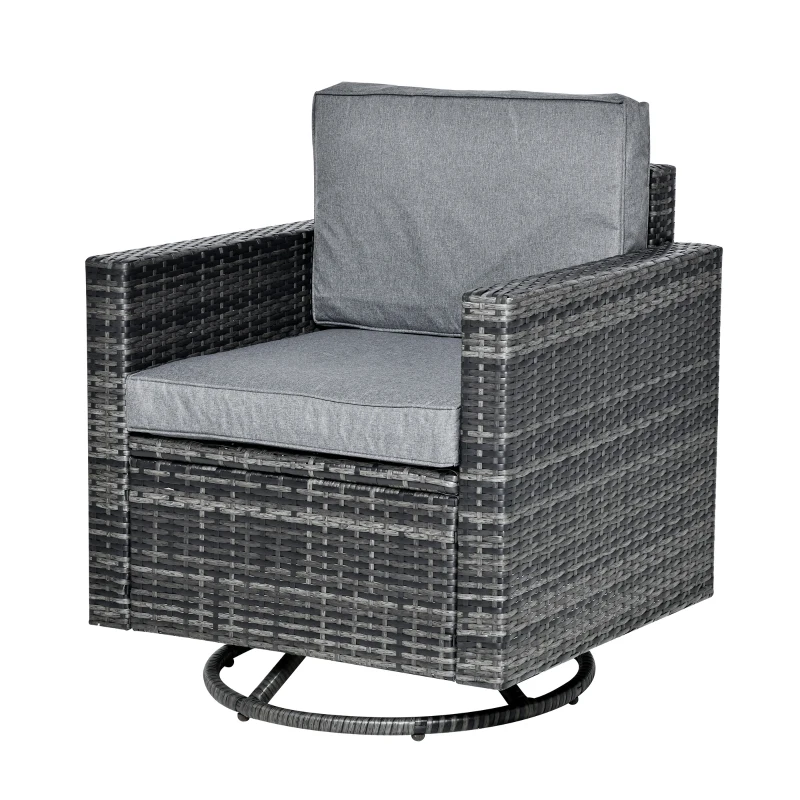 Outsunny Outdoor Swivel Rocker, PE Wicker Dining Chair, 360 Degree Swivel Patio Glider with Cushions for Backyard, Lawn, Garden, Deck, Porch, Steel Frame, Gray