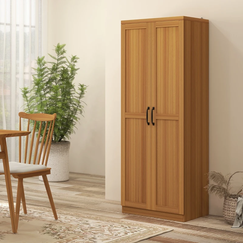 HOMCOM 63" 2-Door Kitchen Pantry, Freestanding Cabinet with 2 Adjustable Shelves for Dining Room, Cinnamon Teak Wood Grain
