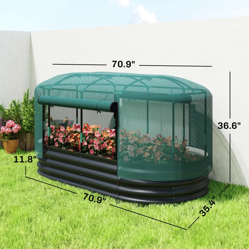Outsunny Galvanized Raised Garden Bed Kit with Self Watering System, Oval Outdoor Planter Garden Boxes, 6x3ft, Dark Gray