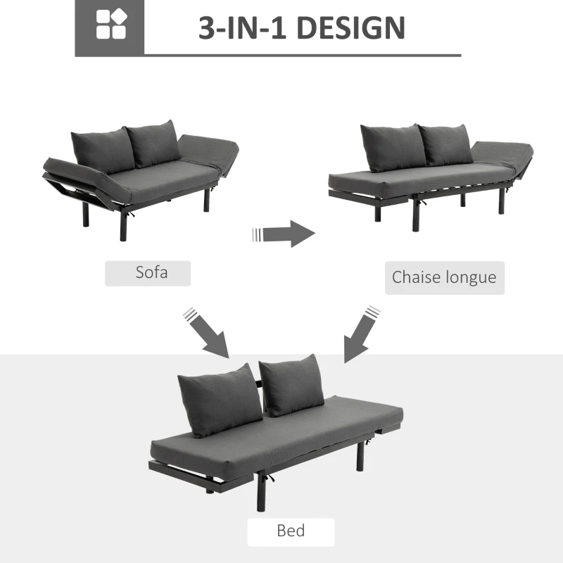 HOMCOM Single Person Chaise Lounger, Modern Sofa Bed with 5 Adjustable Positions, 2 Large Pillows, and Birch Legs, Charcoal Grey
