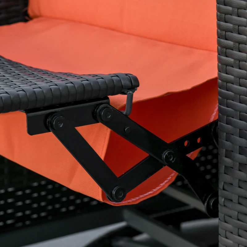 Outsunny Outdoor Wicker Swivel Recliner Chair, Reclining Backrest, Lifting Footrest, 360° Rotating Basic, Water Resistant Cushions for Patio, Orange