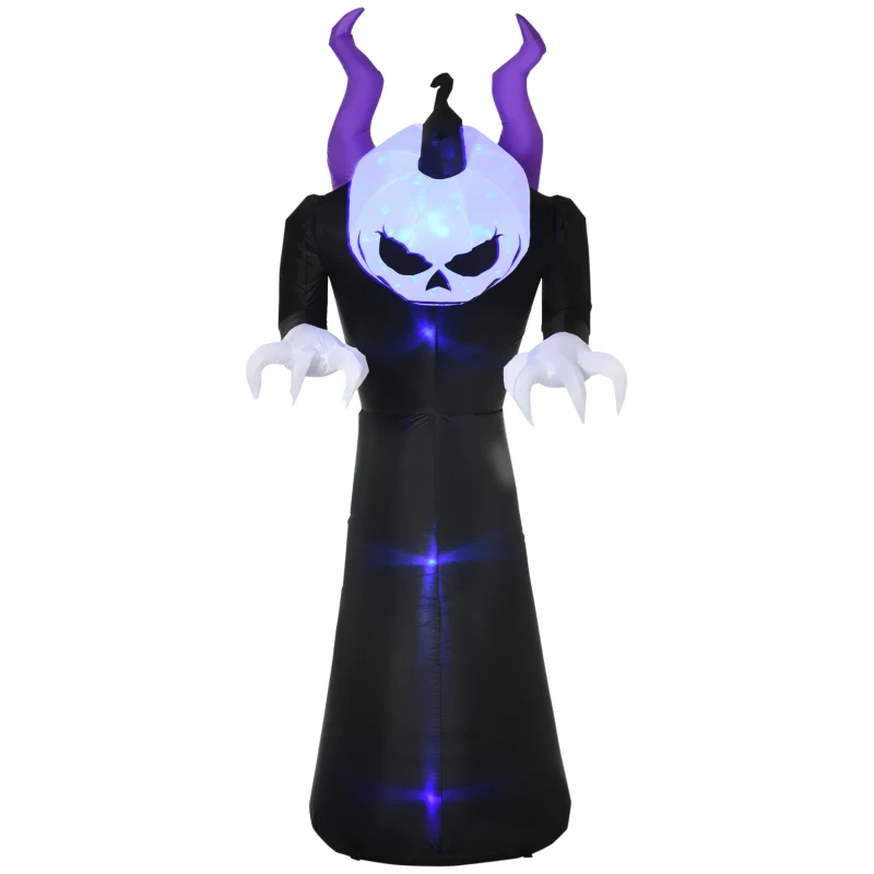 Outsunny 7' Halloween Inflatables Outdoor Decorations Pumpkin Reaper Decoration, Ghost Blow Up LED Yard Decor