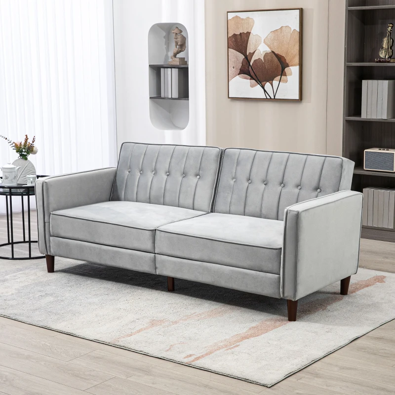 HOMCOM 3 Seater Sofa Bed with Reclining Split Back & Rubber Wood Legs, Light Gray