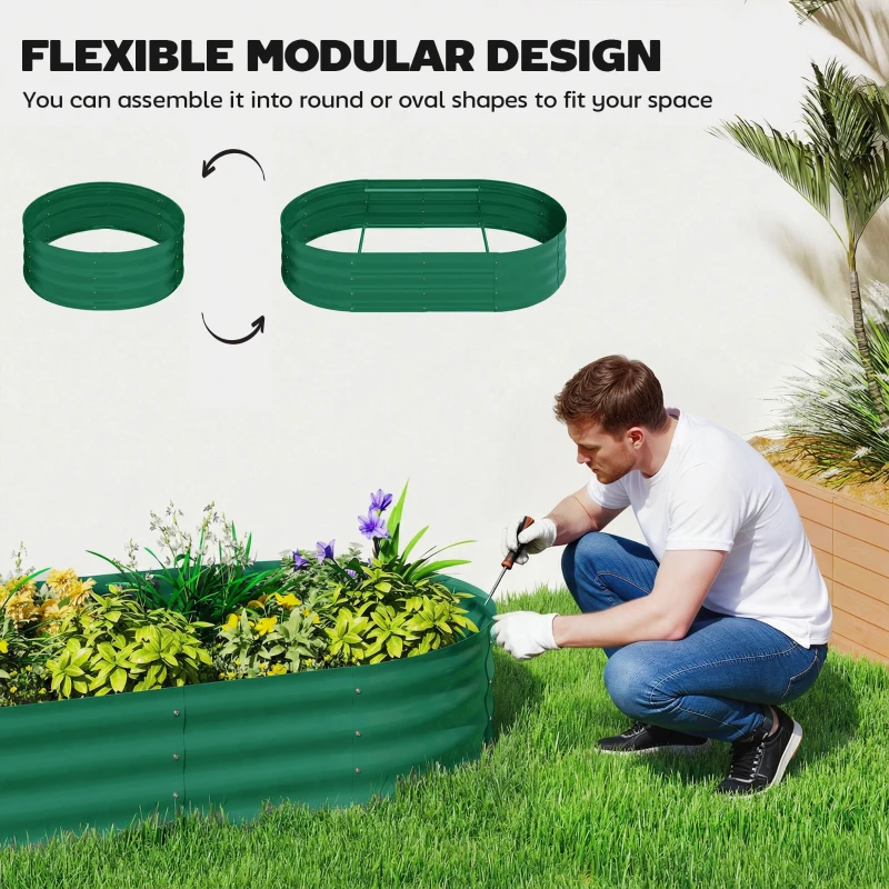 Outsunny Galvanised Raised Garden Bed with Arched Trellis, 5 x 3 x 6ft Metal Outdoor Planter Box with Open Bottom, Green