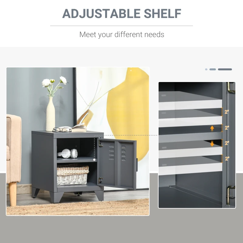 HOMCOM Industrial End Table, Living Room Side Table with Locker-Style Door and Adjustable Shelf, Grey