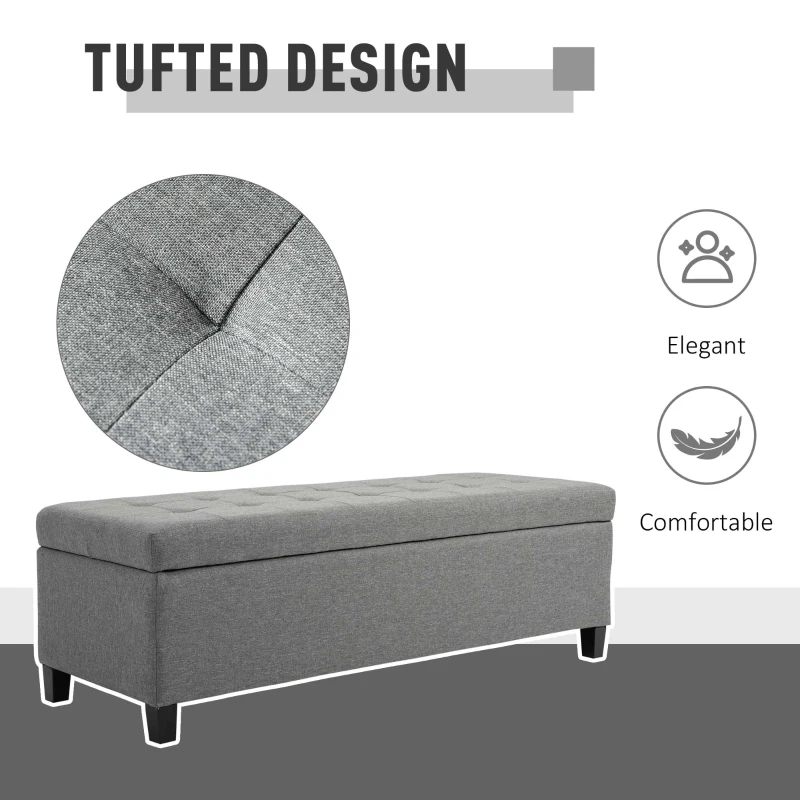 HOMCOM 50" Storage Ottoman Bench, Upholstered Ottoman Foot Rest with Linen Fabric and Soft Close Lid for Entryway, Gray