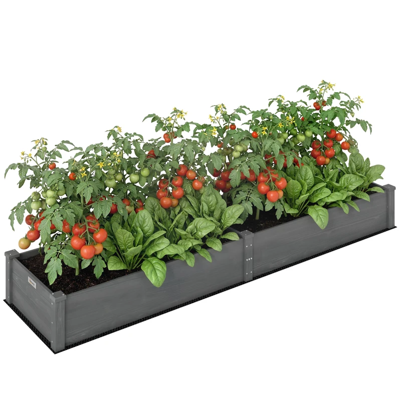 Outsunny 96" x 24" x 10" Wooden Raised Garden Bed with 2 Planter Boxes and Non-woven Fabric Liner for Patio, Gray