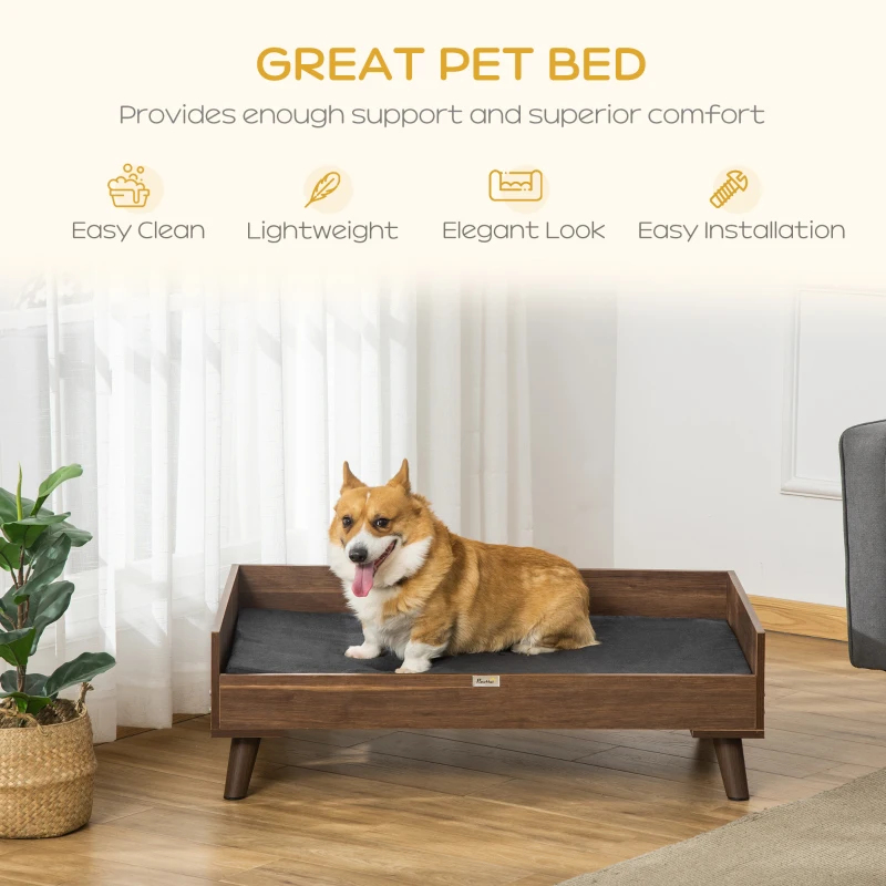 PawHut Elevated Dog Bed with Soft Sponge Cushion, Modern Wood Dog Bed, High and Upraised off of Durable Steel Legs, Coffee Bean, Jet Black