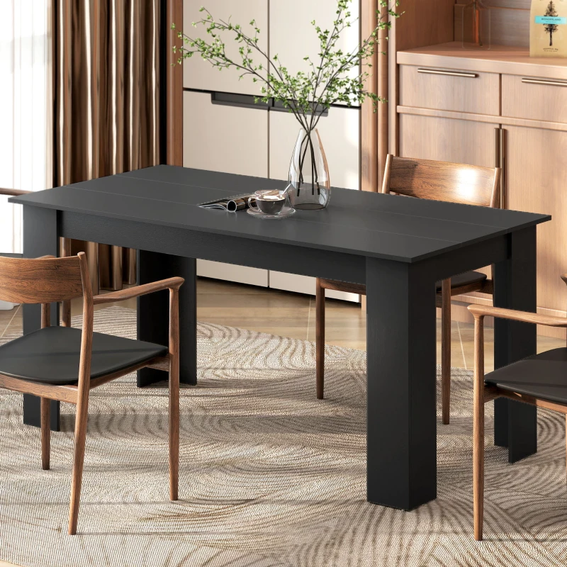 HOMCOM 63" Dining Table for 4-6 People, Modern Rectangular Kitchen Table for Dining Room, Living Room, Black Wood Effect