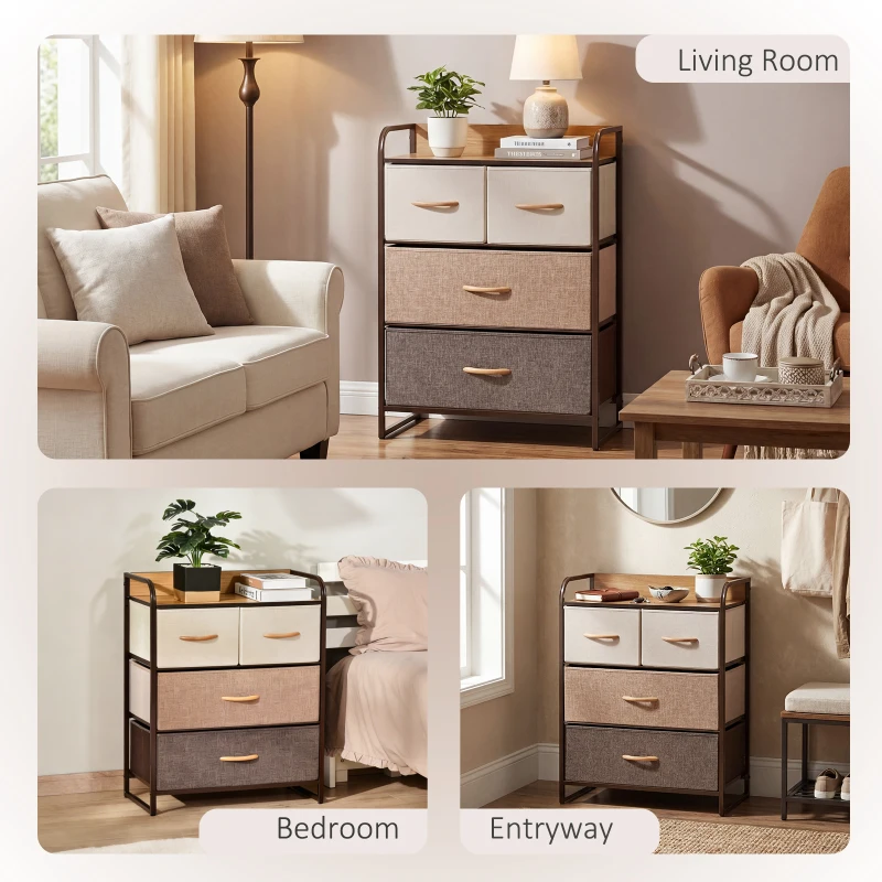 HOMCOM 4-Drawer Dresser, 3-Tier Storage Tower with Steel Frame for Bedroom, Nursery Room, Multicolored