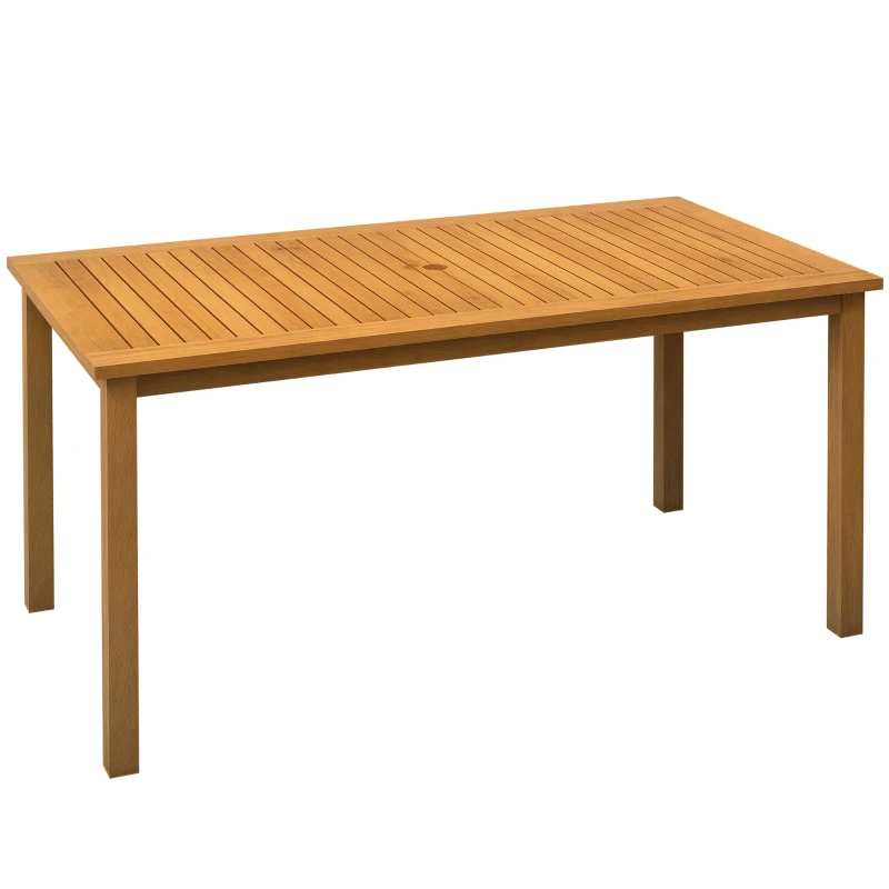 Outsunny Acacia Wood Rectangle Patio Table for 6 People with Umbrella Hole for Backyard and Garden, Natural Wood