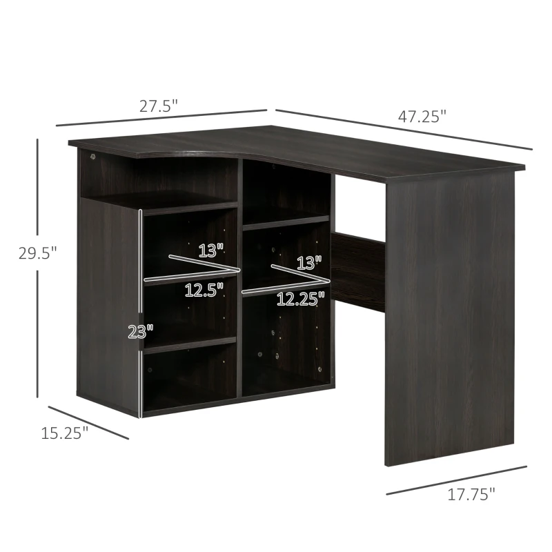 HOMCOM 47.25" L-Shaped Computer Desk, Writing Desk, Corner Desk with Storage Shelves for Home Office, Study, Black