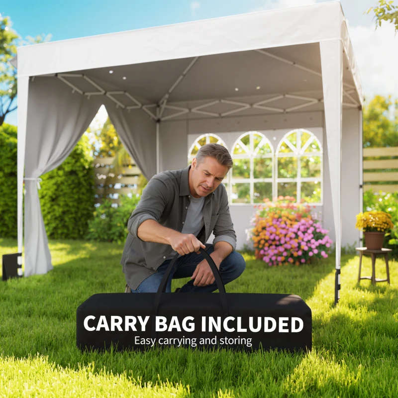 Outsunny 10 x 10 ft Pop Up Canopy Tent with Sidewalls, UPF50+ Outdoor Portable Instant Canopy Shelter with Carry Bag, White