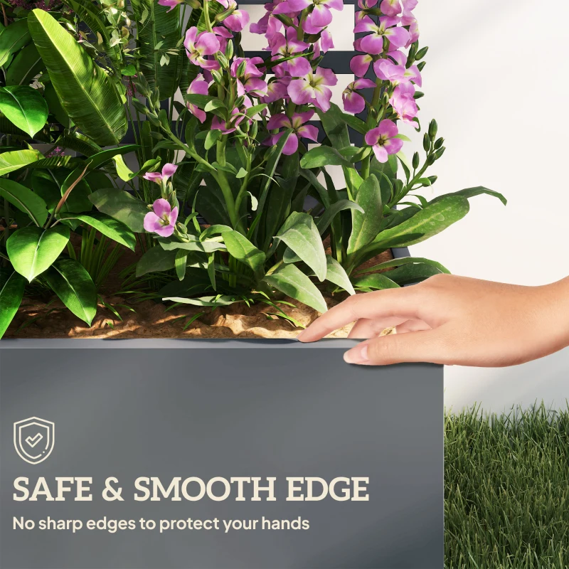 Outsunny Galvanized Raised Garden Bed Planter Box with Trellis for Climbing Plants, Vegetable, Vines, 35" x 16" x 70", Gray