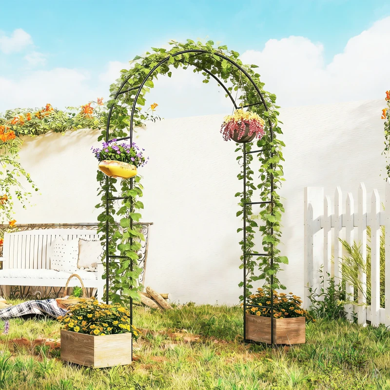 Outsunny 8 ft Steel Garden Arch, Garden Arbor Trellis with Large Base for Climbing Plants, Wedding Arch Stand, Black
