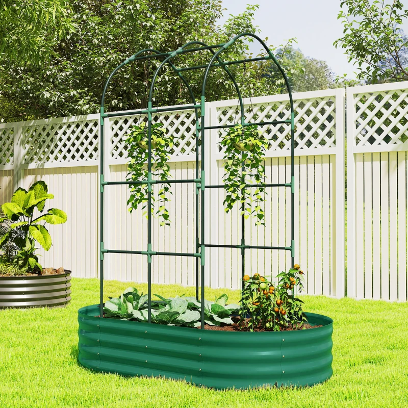Outsunny Galvanised Raised Garden Bed with Arched Trellis, 5 x 3 x 6ft Metal Outdoor Planter Box with Open Bottom, Green