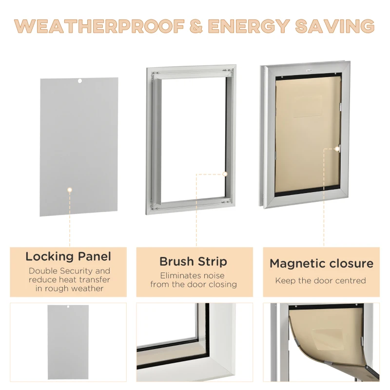 PawHut 2 Way Dog Door, Aluminum Doggy Pet Flap for Wall, Fast Installation, Magnetic Closure, Locking Panel, Weather Resistant, Insulating, Weight Limit 55 lbs