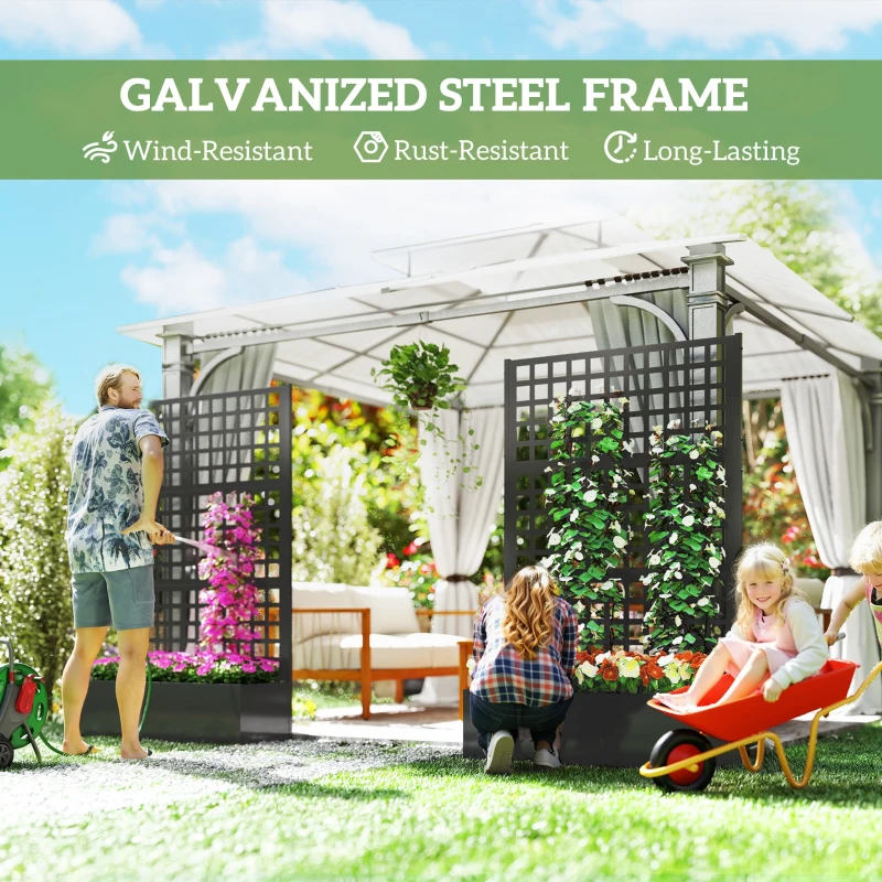 Outsunny Galvanized Raised Garden Bed Planter Box with Trellis for Climbing Plants, Vegetable, Vines, 43" x 16" x 70", Black