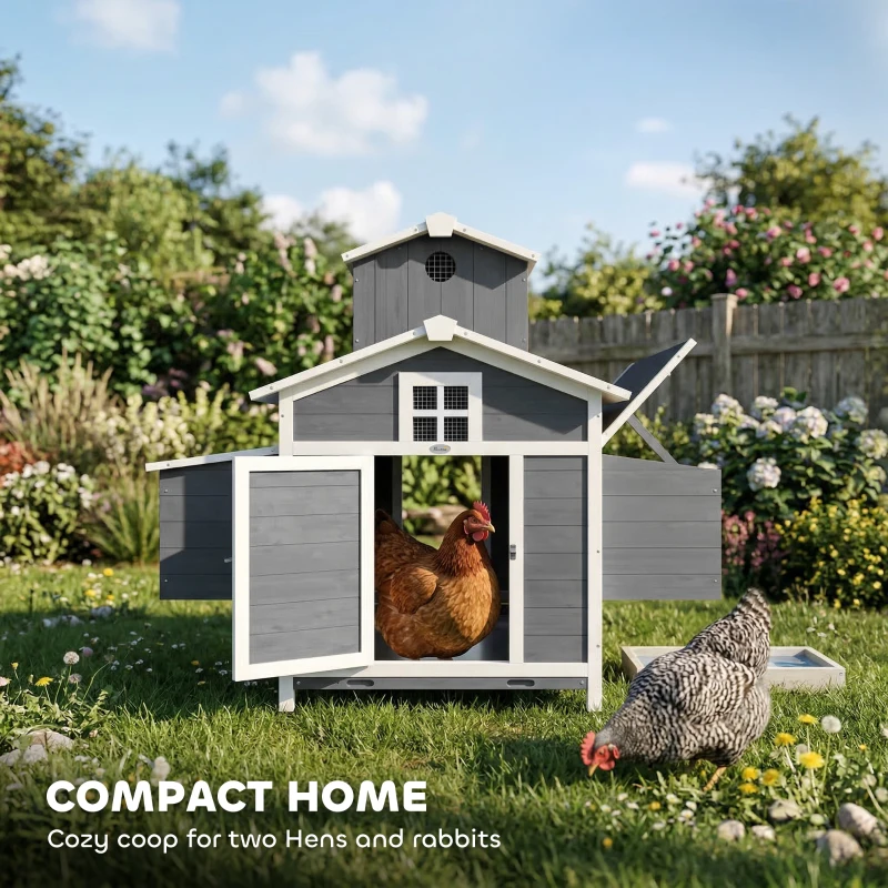 PawHut Chicken Coop for 2 Chickens, Wooden Hen House with Nesting Box, Pull-Out Tray, Ventilation Windows