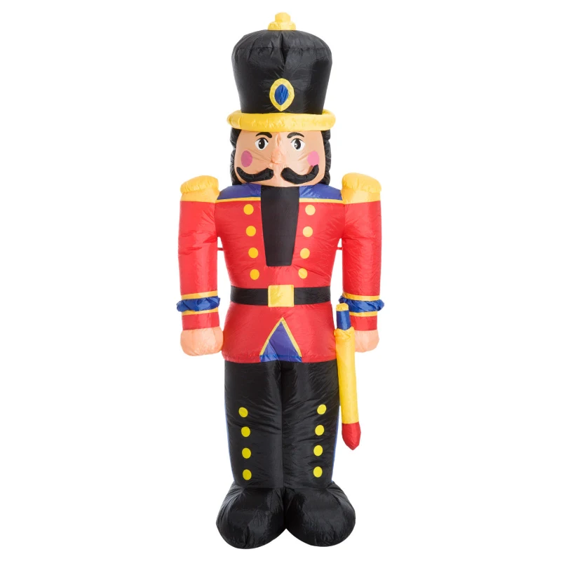HOMCOM 6’ Christmas Inflatable Nutcracker Toy Soldier, Outdoor Blow-Up Yard Decoration with LED Lights Display