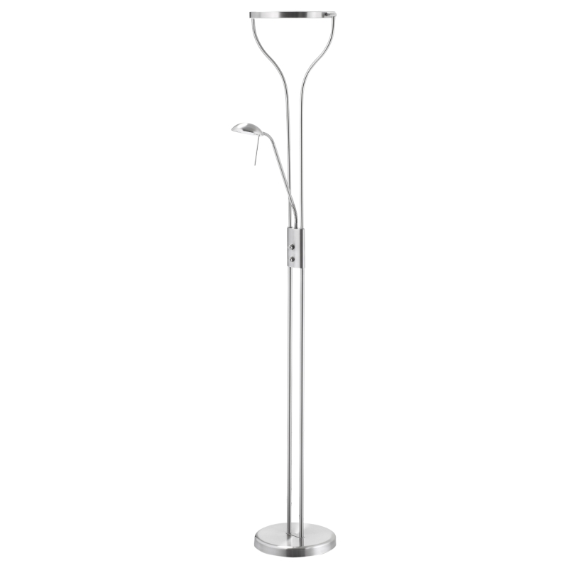 HOMCOM Modern LED 2 Light Floor Lamp, Tall Standing Lamp with Rotatable Ring Light and Height Adjustable Side Light for Living Room or Bedroom, Silver