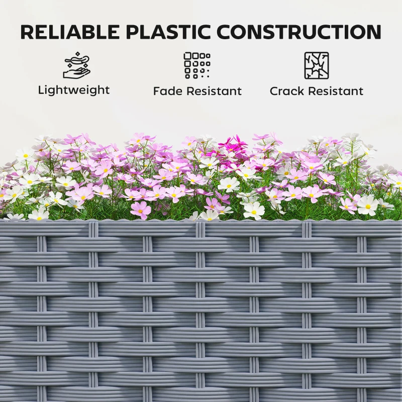 Outsunny Planter Box with Trellis, Self Watering Raised Garden Bed with Lockable Wheels and Drainage Holes, Gray