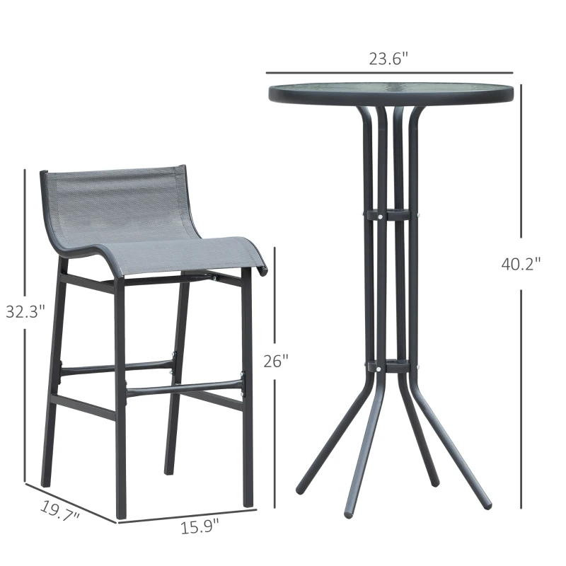 Outsunny 3 Piece Bar Height Outdoor Bistro Set for 2, Charcoal Gray