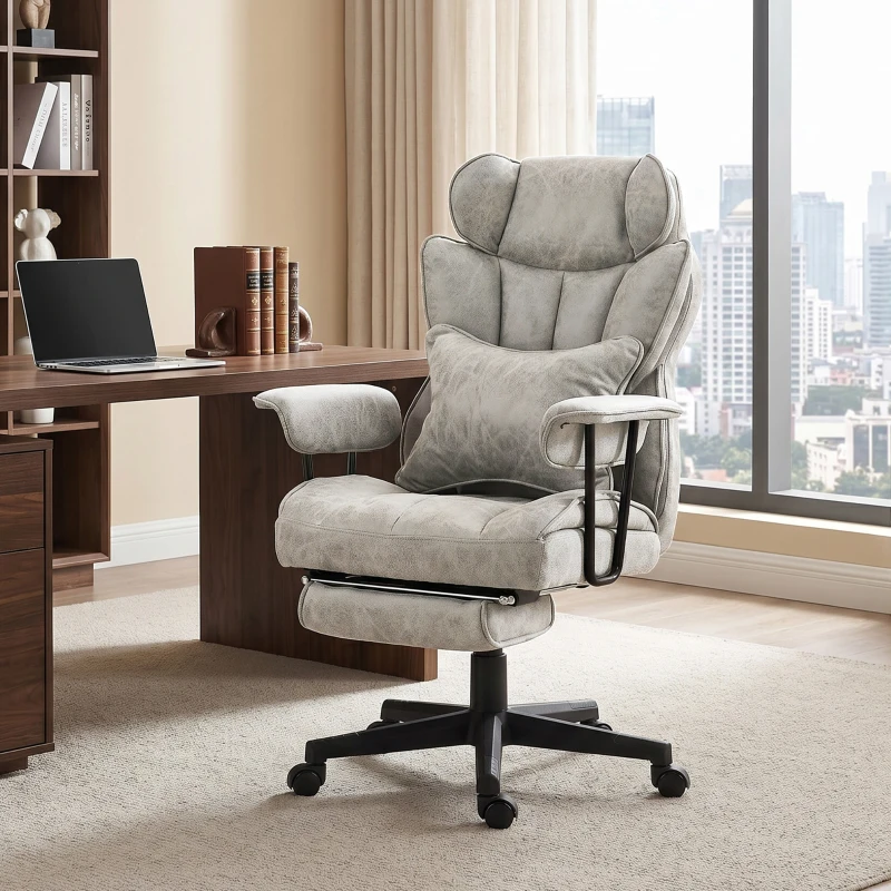 HOMCOM 400LBS Big and Tall Office Chair, Massage Office Chair with Footrest, Lumbar Support and Reclining Function, Gray