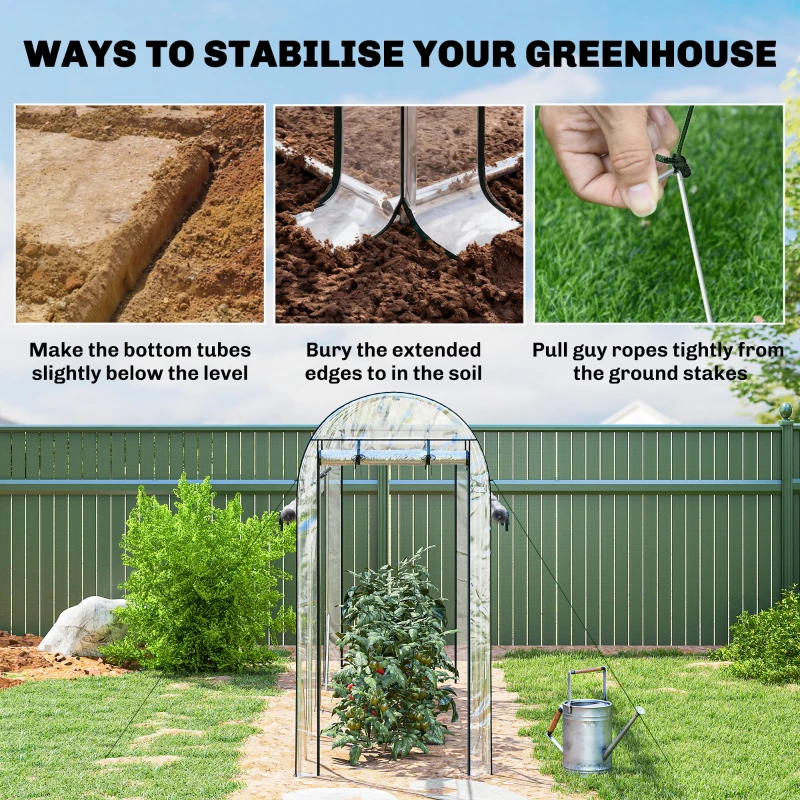 Outsunny Walk-in Tunnel Greenhouse, Hoop House Greenhouse with 8 Roll-Up Doors, 10' x 3' x 6.5', Clear