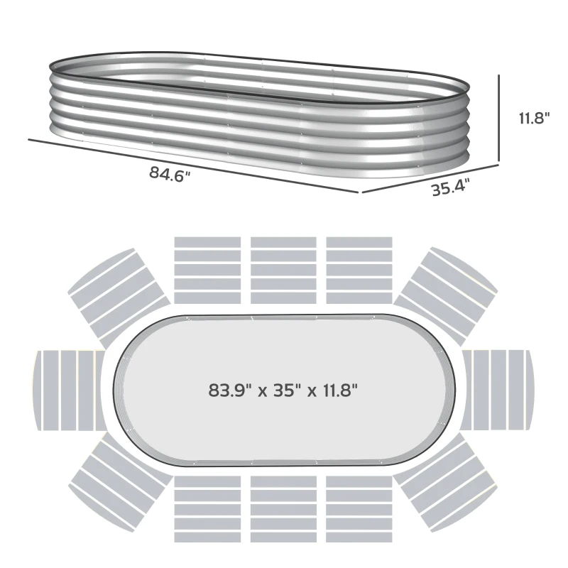 Outsunny 7' x 3' x 1' Raised Garden Bed Set, 2PCS Raised Beds for Gardening with Metal Plant Stakes, Silver