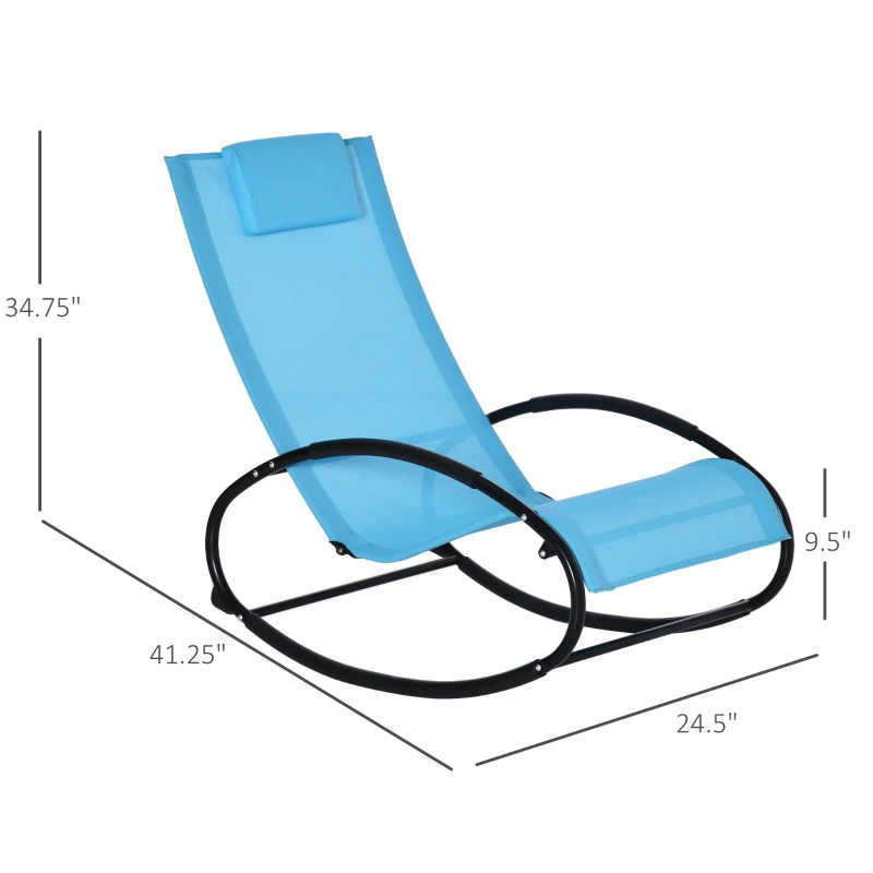 Outsunny Pool Lounger, Outdoor Rocking Lounge Chair for Sunbathing, Pool, Beach, Porch with Pillow and Cool Mesh, Sun Tanning Rocker, Sky Blue