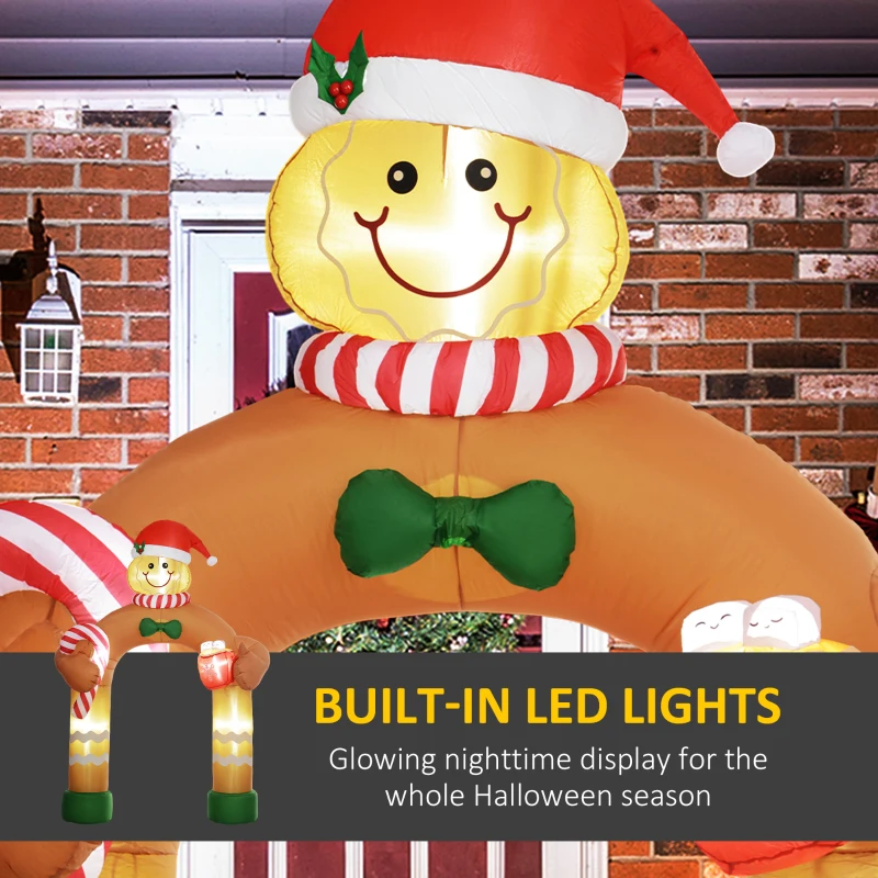 Outsunny 9.2' Inflatable Gingerbread Man Arch w/ White LED Lights, Blow-Up Outdoor Display for Party